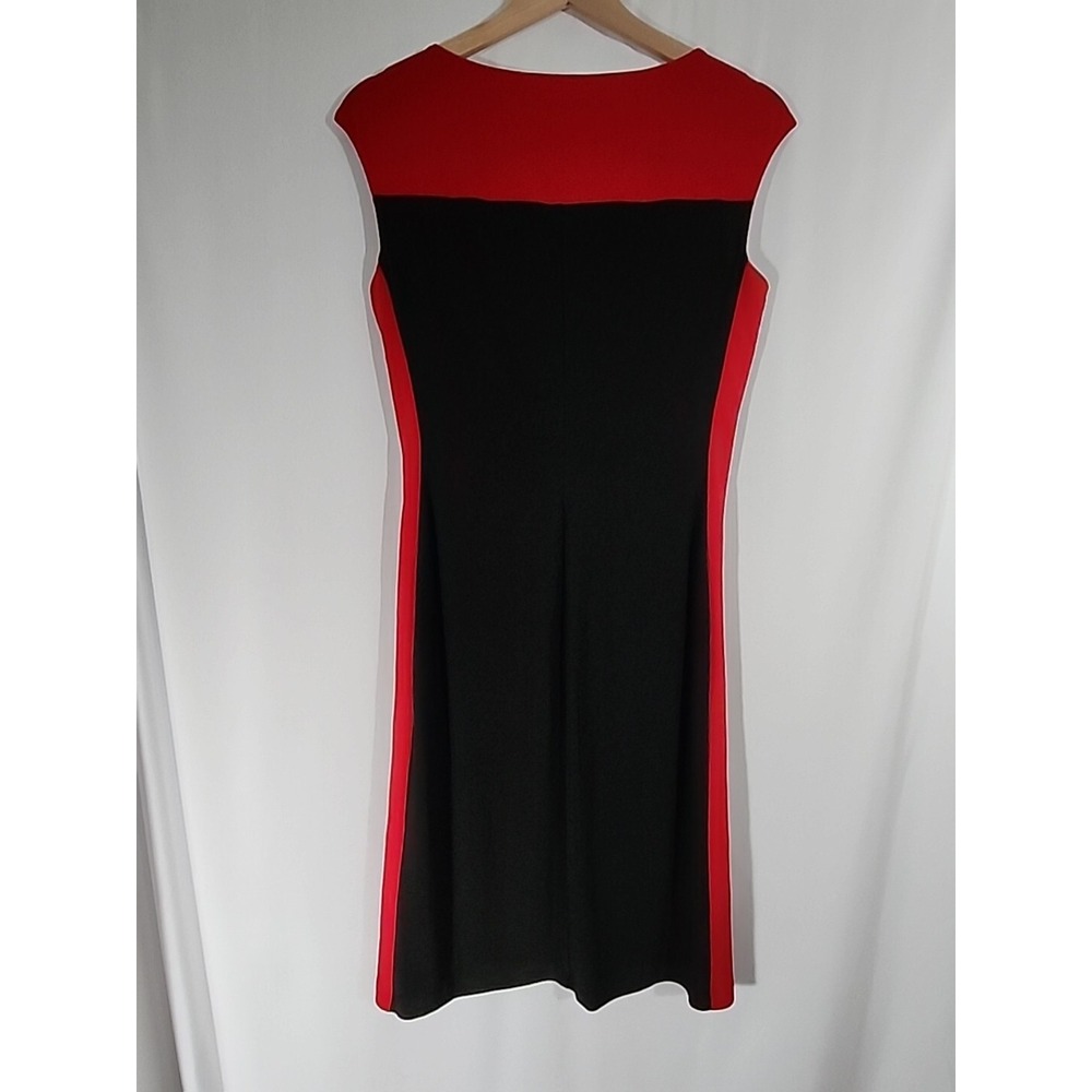 Lauren Ralph Lauren‎ Sheath Dress Red Black Colorblock Cap Sleeve Ruched Size 6 - Picture 6 of 9